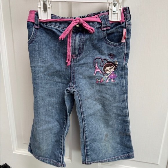 Disney Little Einstein 4T Girls Blue Denim Jeans Capris with Floral Embroidery - Picture 1 of 12